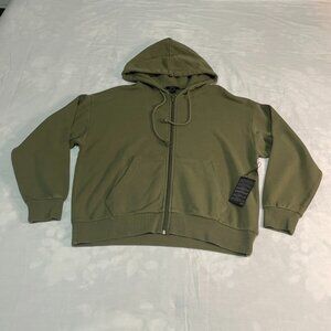 Forever 21 Unisex Olive Green Full Zip Hoodie – Fits Men & Women – Size S – NWT